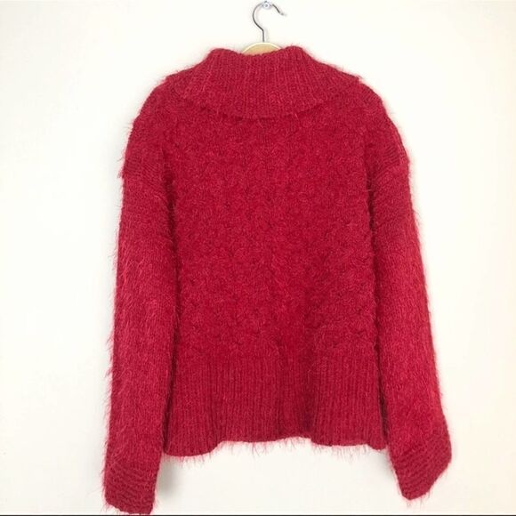 Anthropologie sleeping on snow red Torridon chunky cable eyelash knit sweater S - Picture 6 of 12